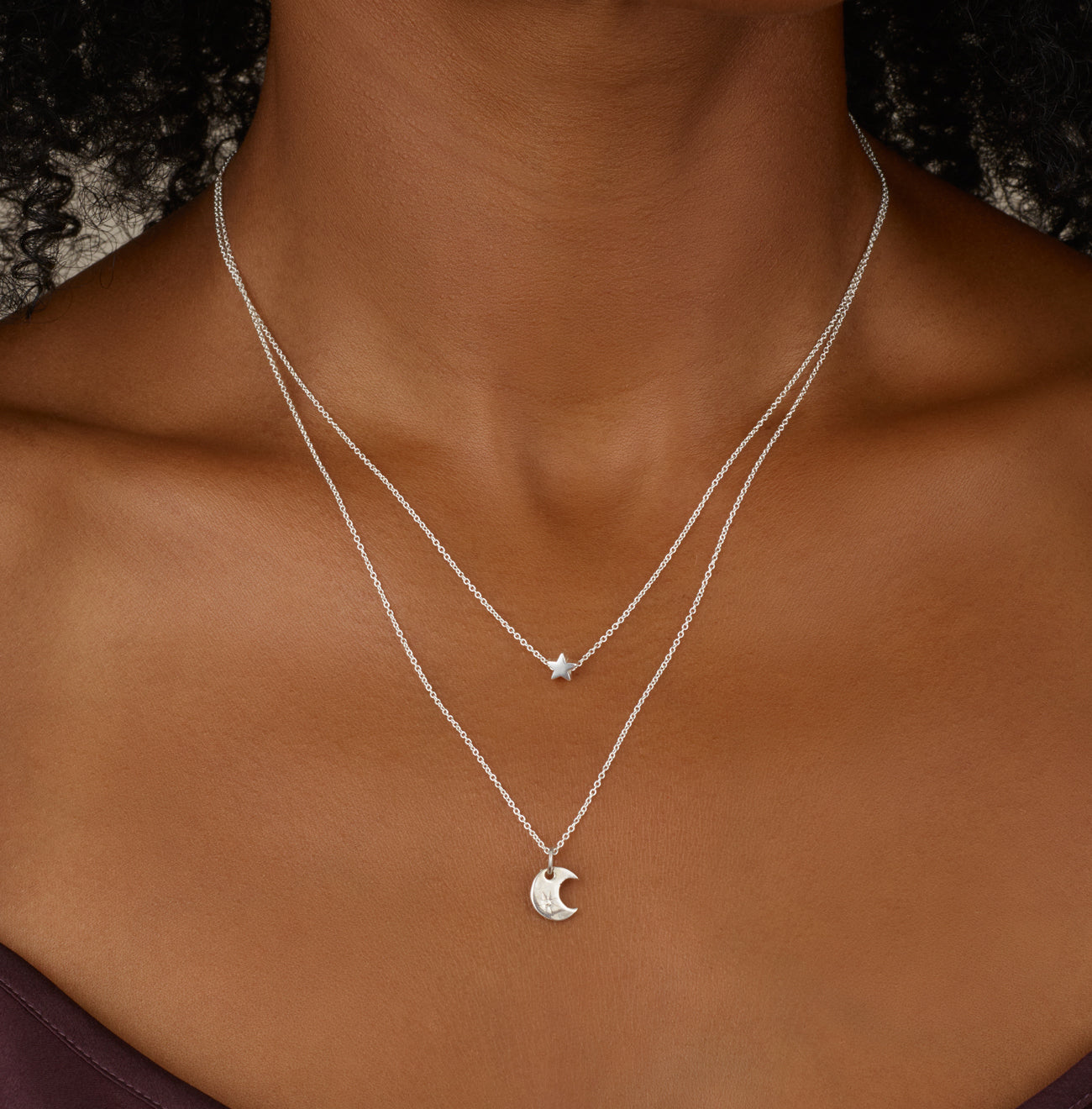 Dainty Moon & Star Two-Strand Layered Necklace (Sterling Silver)