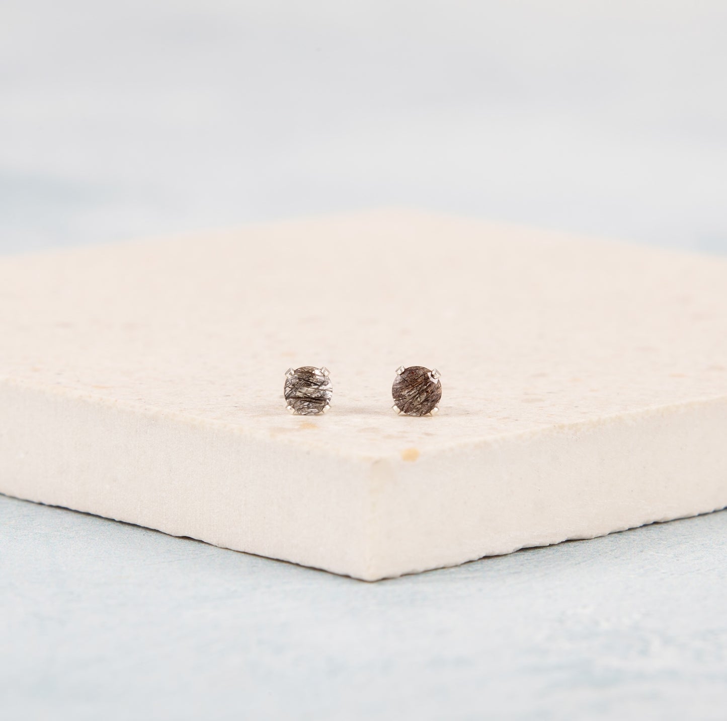 Tourmalinated Quartz Gemstone Stud Earrings