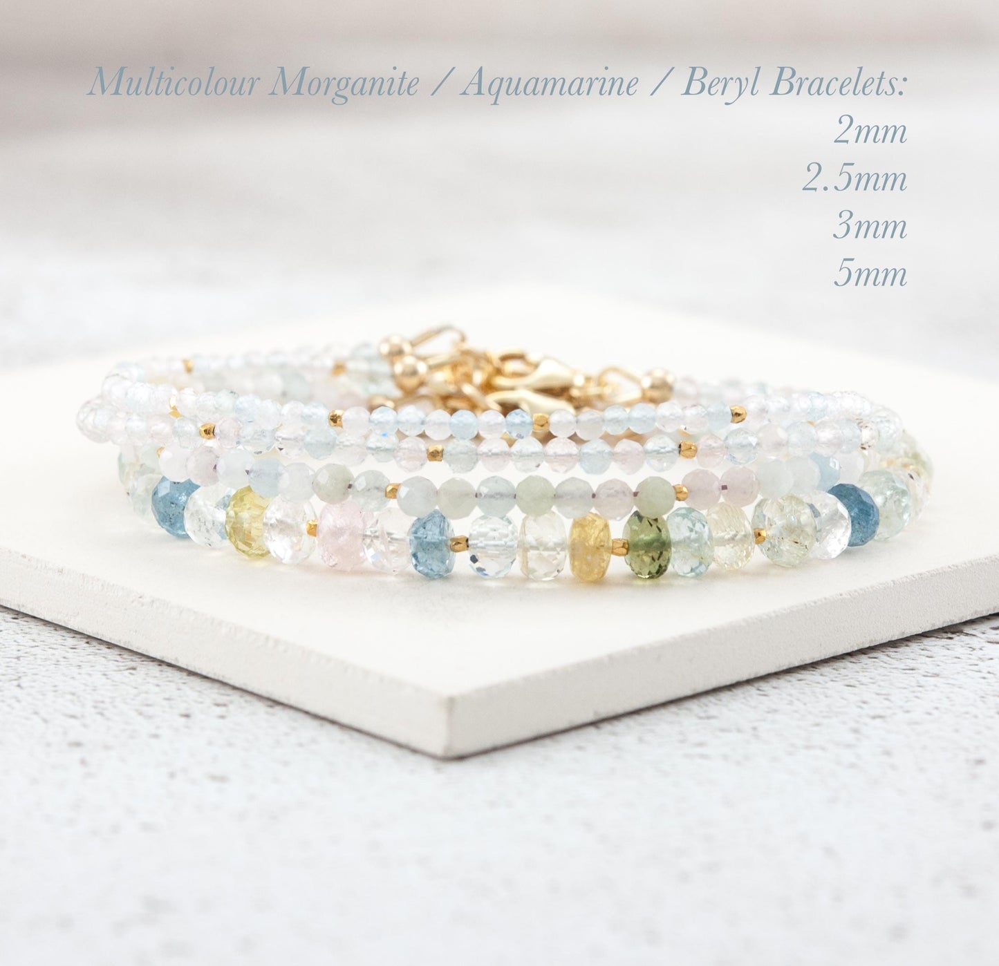 Dainty Multicolour Morganite (Beryl) Gemstone Bracelet (3mm)