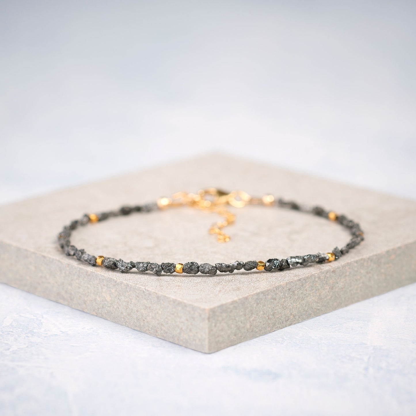 Raw Black Diamond Dainty Gemstone Bracelet
