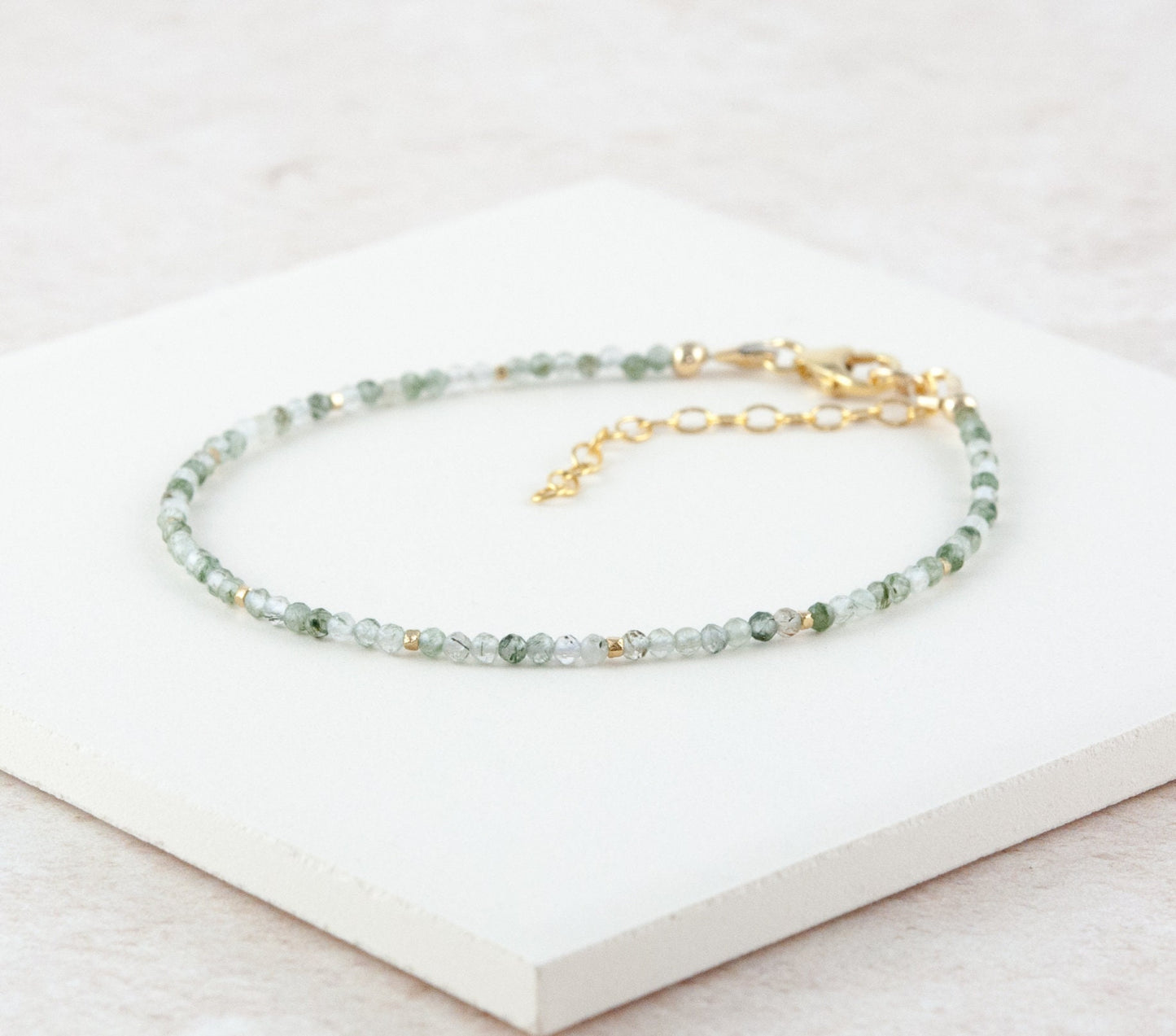 Dainty Moss / Green Rutile Quartz Gemstone Bracelet