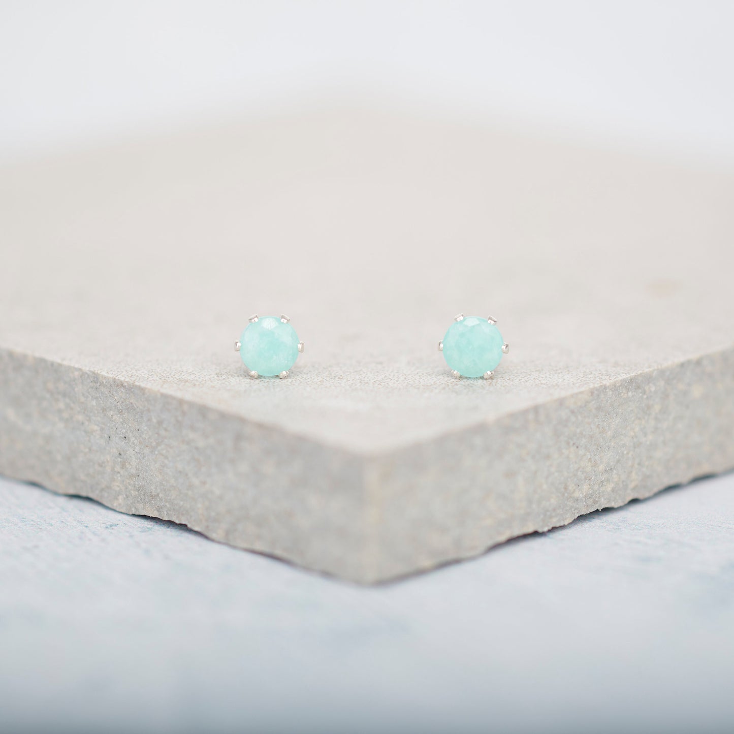 Dainty Amazonite Gemstone Stud Earrings