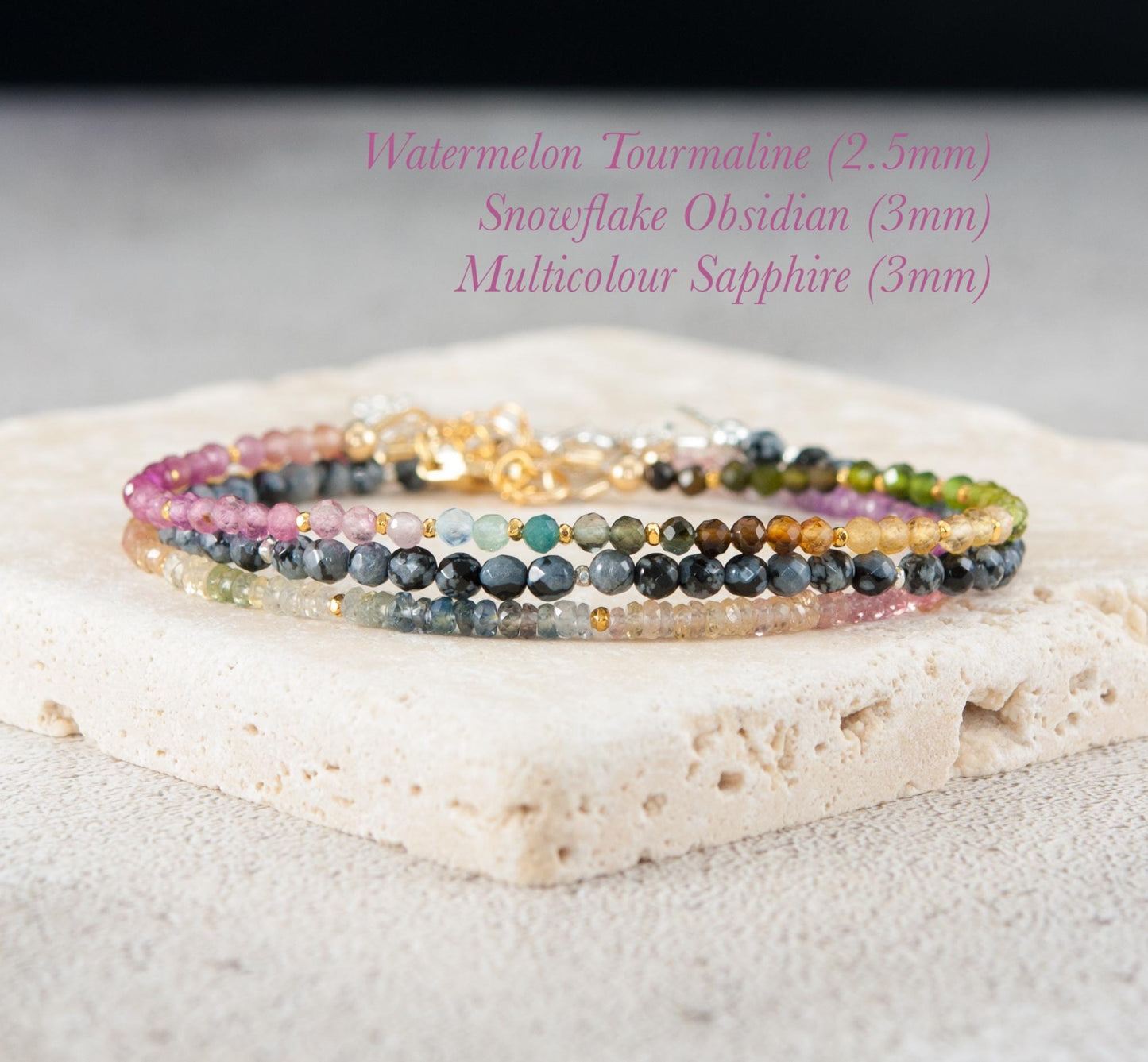 Dainty Snowflake Obsidian Bracelet