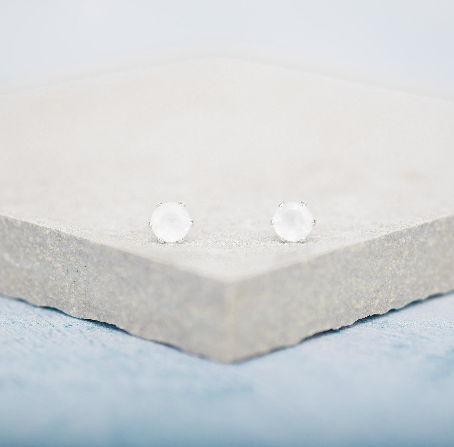 Dainty Chalcedony Gemstone Stud Earrings