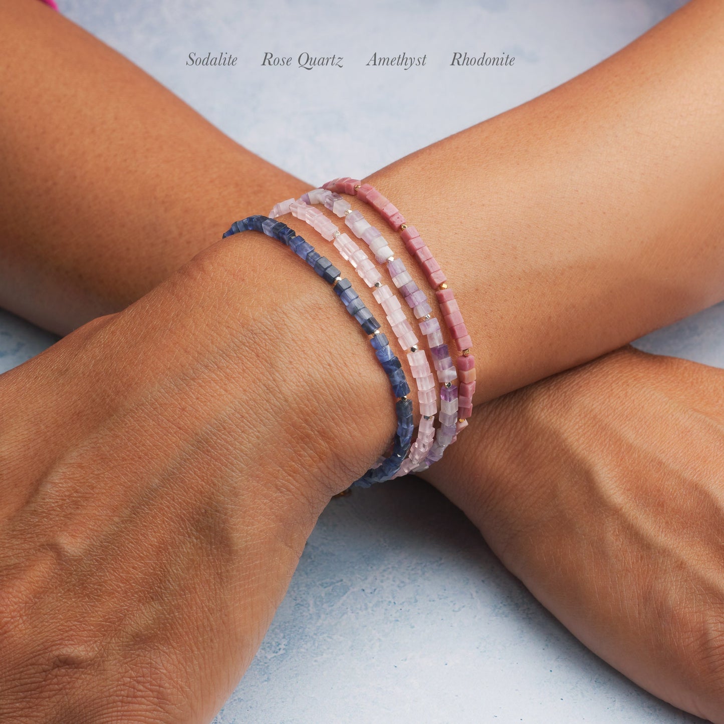Dainty Rose Quartz Gemstone Cube Bead Bracelet