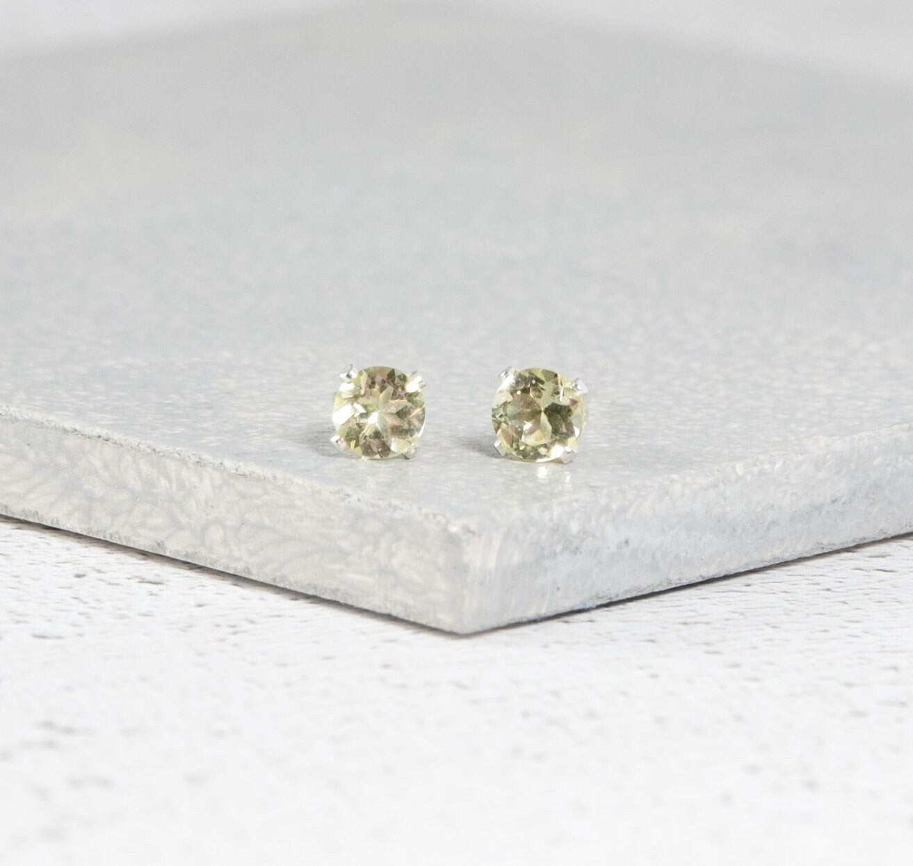 Dainty Lemon Quartz Gemstone Stud Earrings
