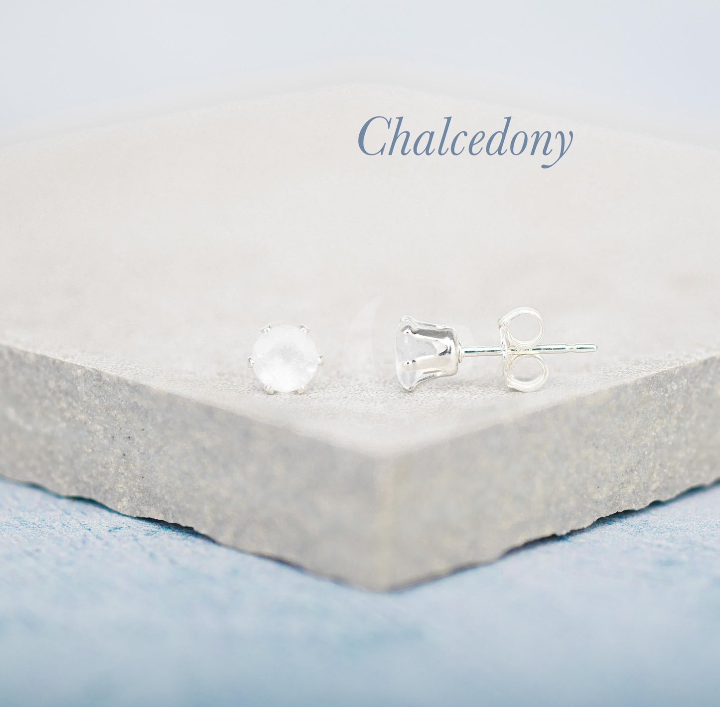 Dainty Chalcedony Gemstone Stud Earrings