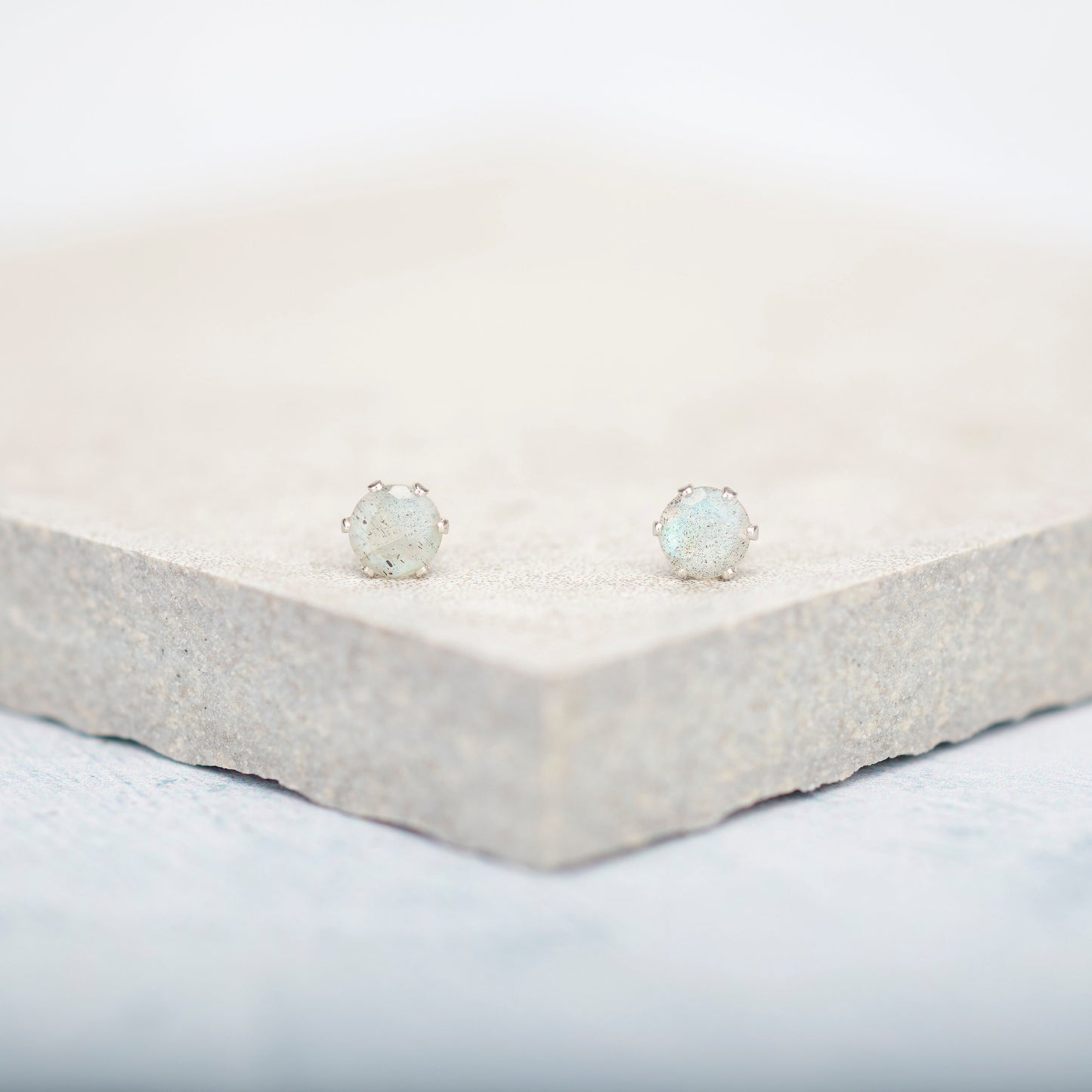 Dainty Labradorite Gemstone Stud Earrings