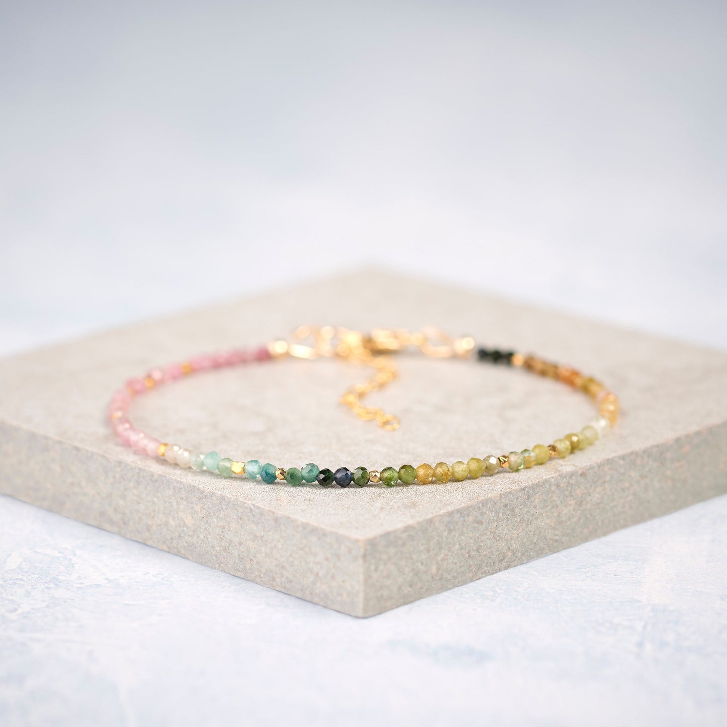 Dainty Watermelon Tourmaline Gemstone Bracelet