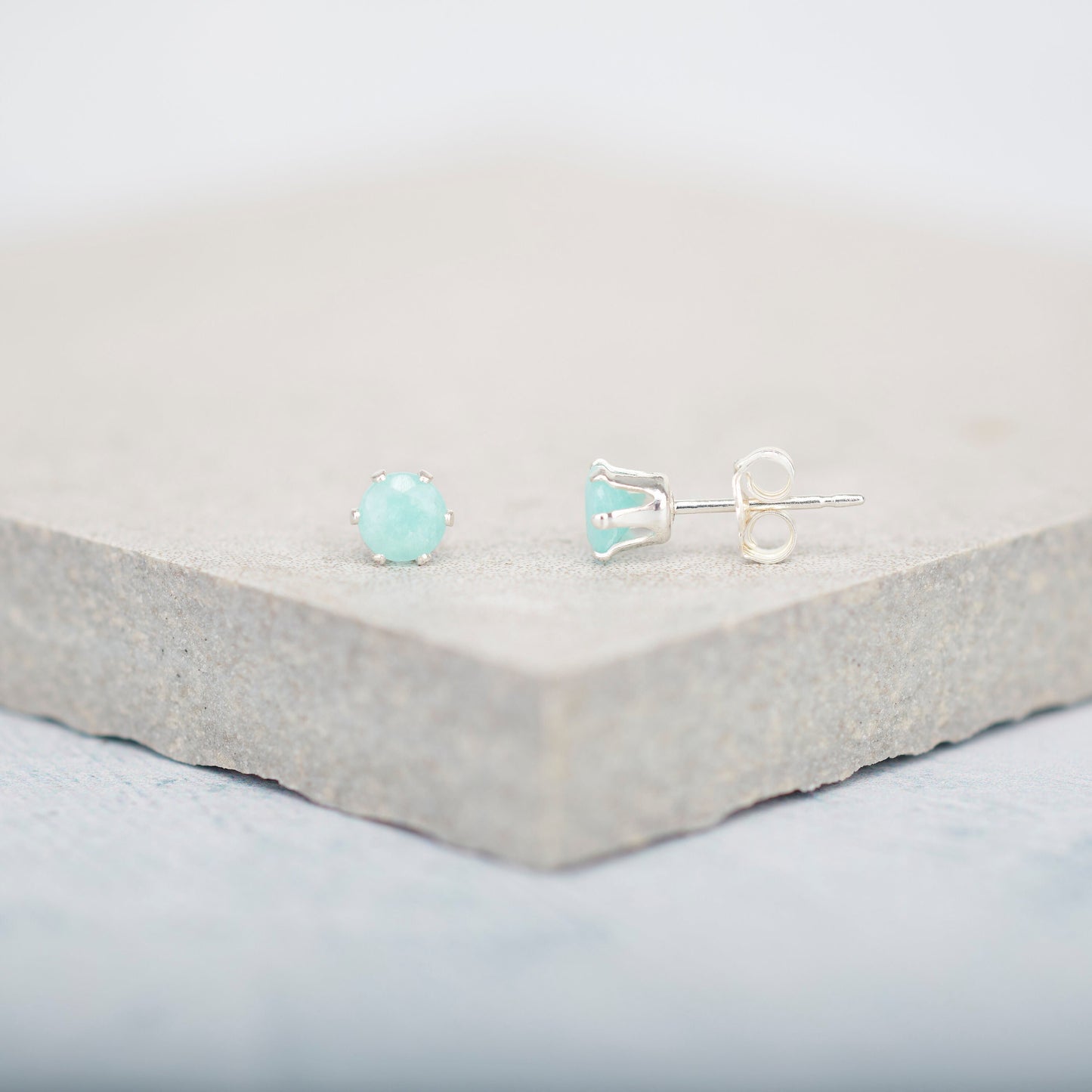 Dainty Amazonite Gemstone Stud Earrings