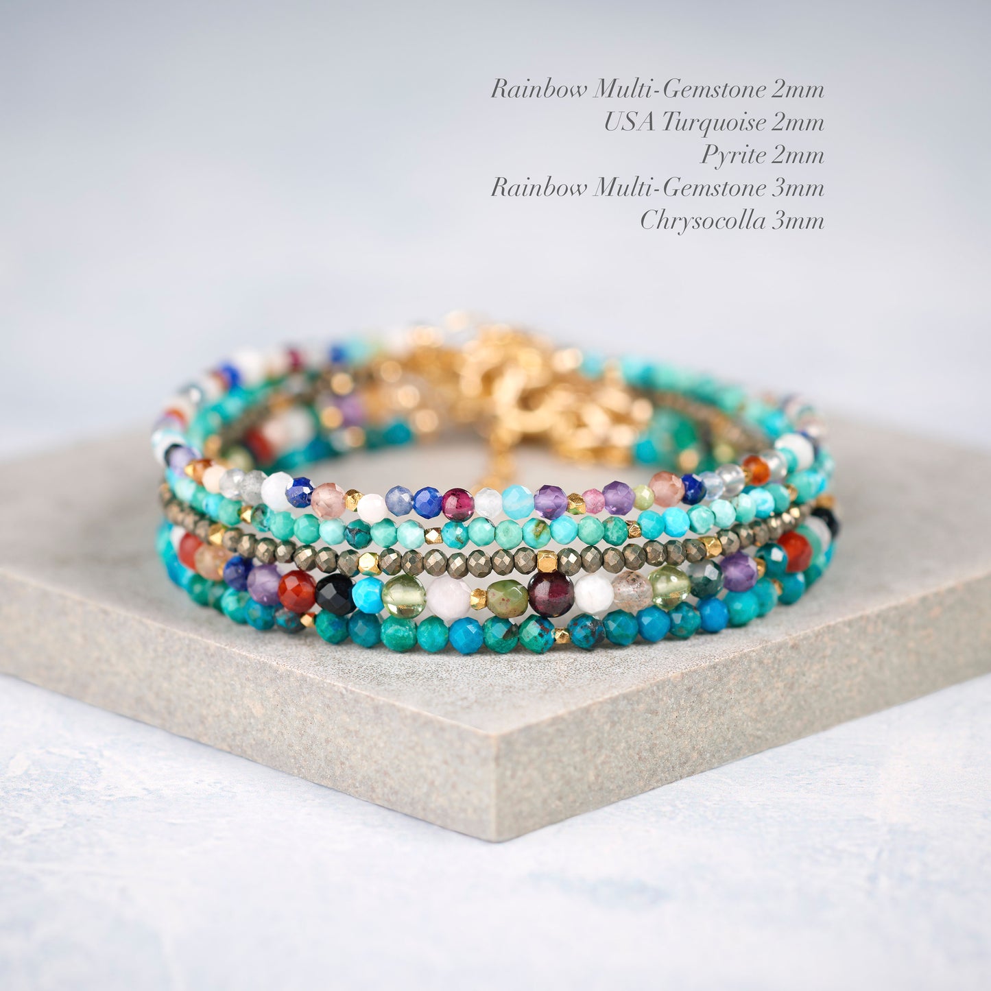 Dainty Rainbow Multi Gemstone Bracelet (3mm)