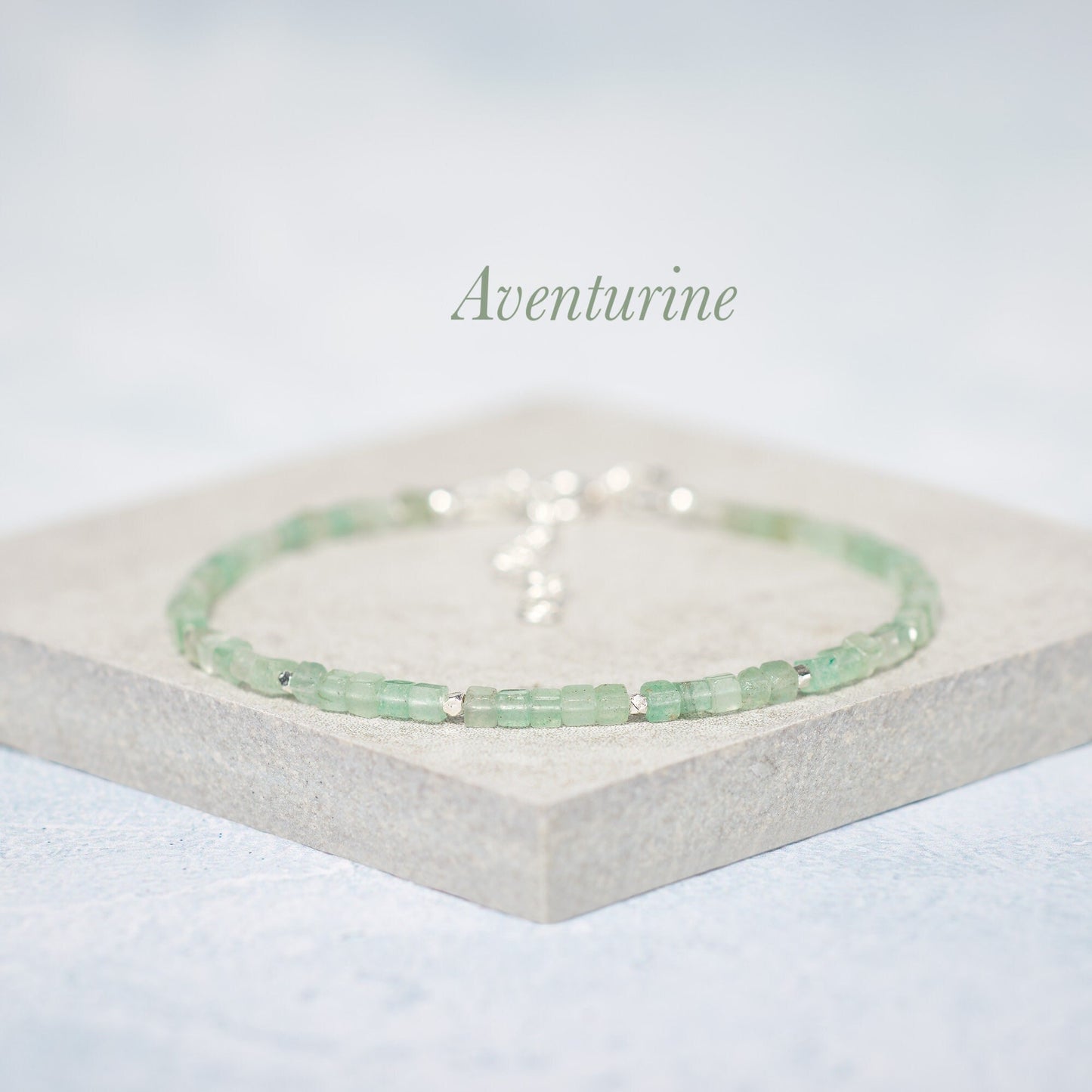 Dainty Green Aventurine Cube Bead Bracelet
