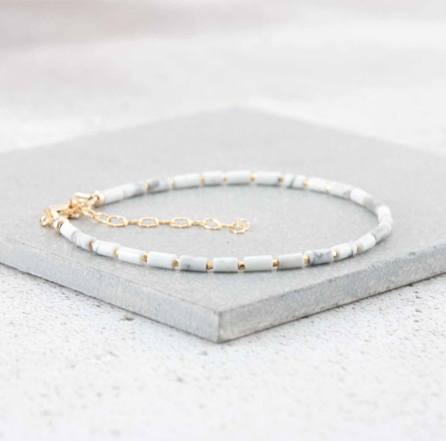 Dainty Howlite Gemstone Tube Bead Bracelet