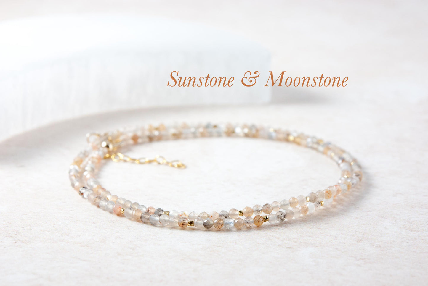 Dainty Sunstone and Moonstone Gemstone Necklace