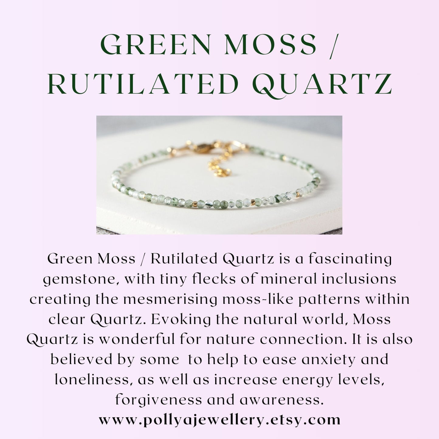 Dainty Moss / Green Rutile Quartz Gemstone Bracelet