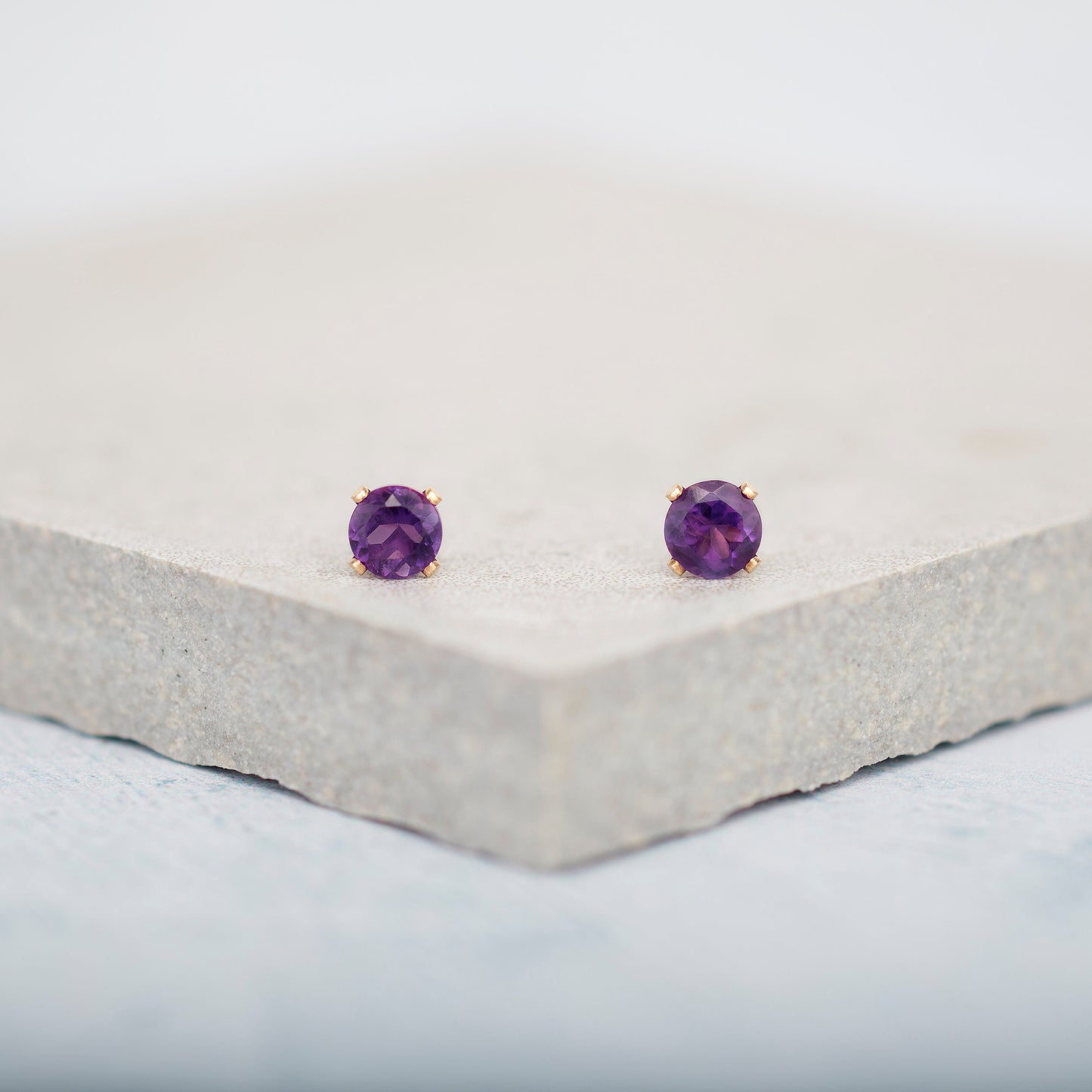 Dainty Amethyst Gemstone Stud Earrings