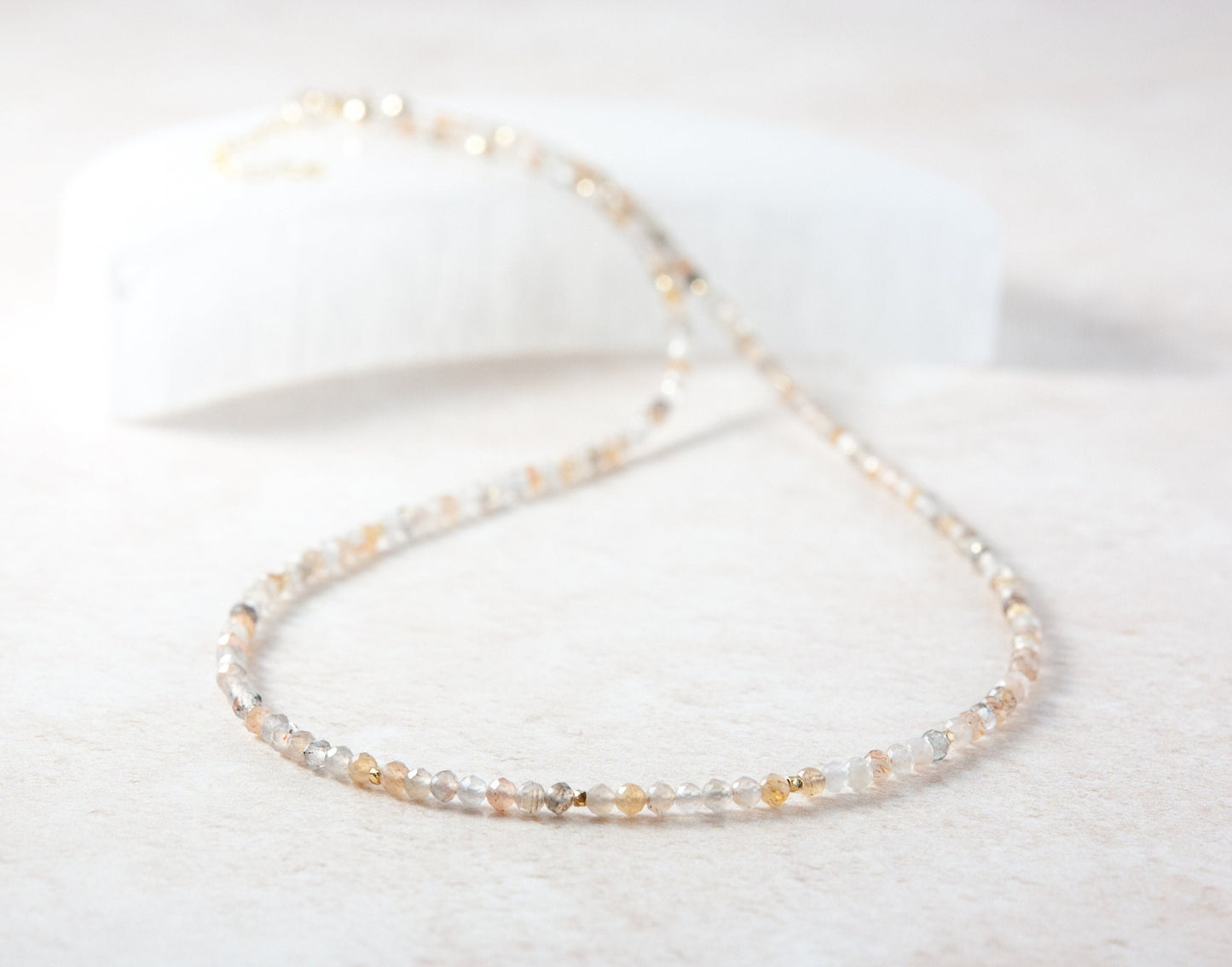 Dainty Sunstone and Moonstone Gemstone Necklace