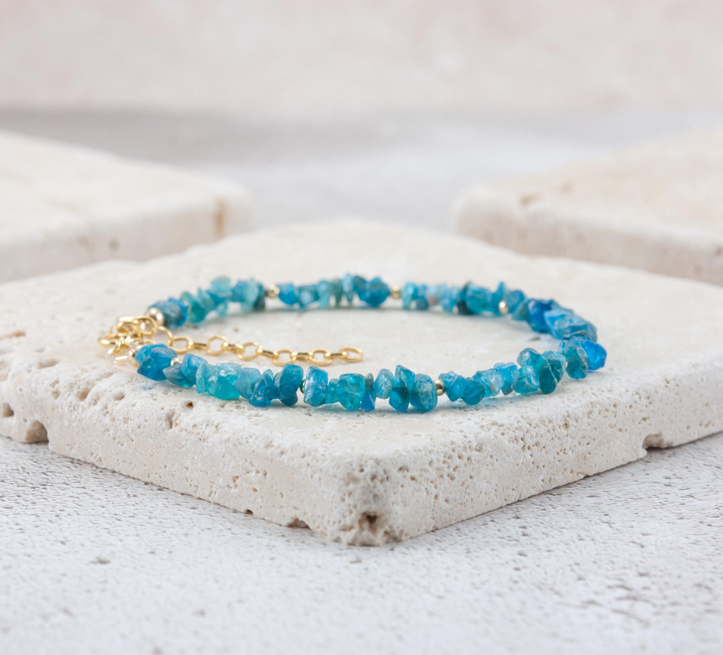Raw Neon Blue Apatite Gemstone Bracelet