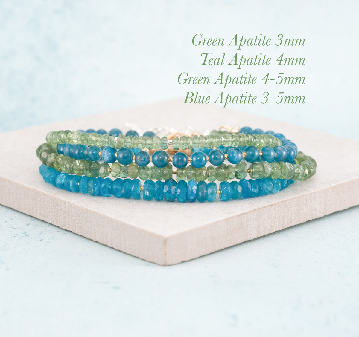 Blue & Green Apatite Gemstone Bracelet Stack - Polly-A Jewellery