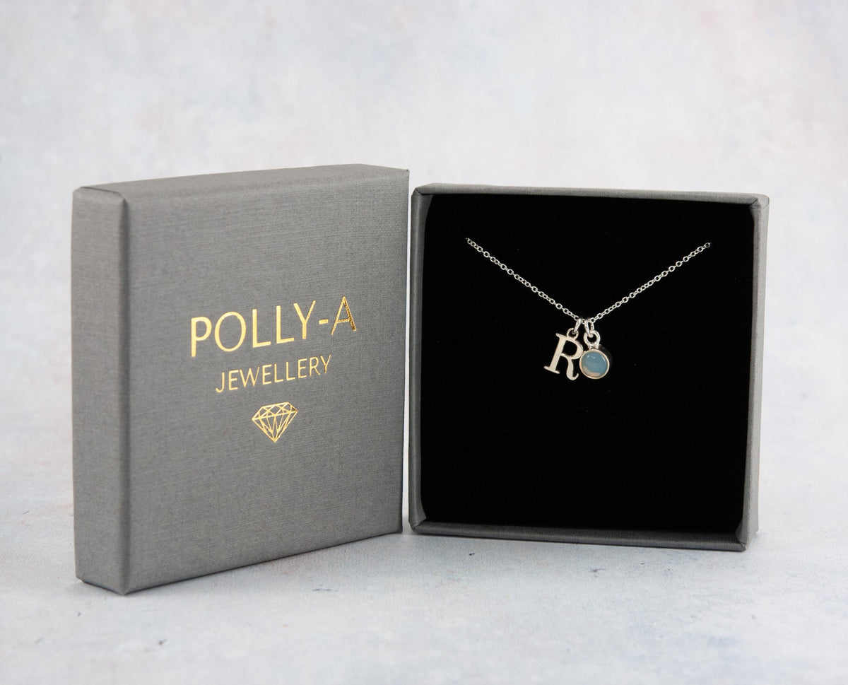 Opal and Initial October Birthstone Necklace - Polly-A Jewellery