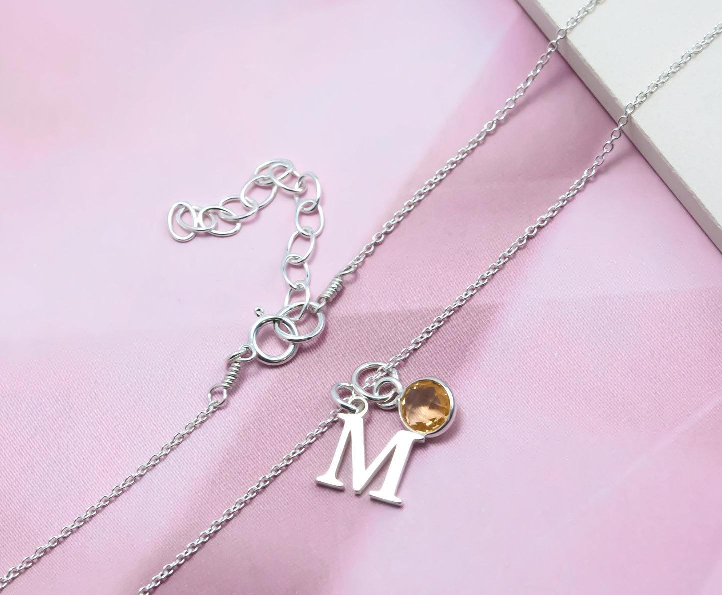 Initial & Citrine November Birthstone Necklace