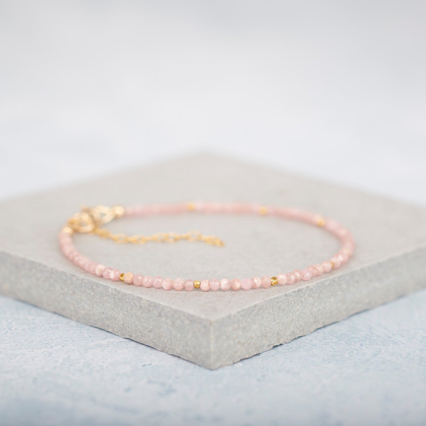 Set Of 3 Dainty Gemstone Stacking Bracelets - Rhodochrosite, Citrine & Chalcedony