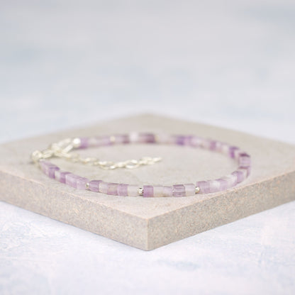 Dainty Amethyst Gemstone Cube Bead Bracelet