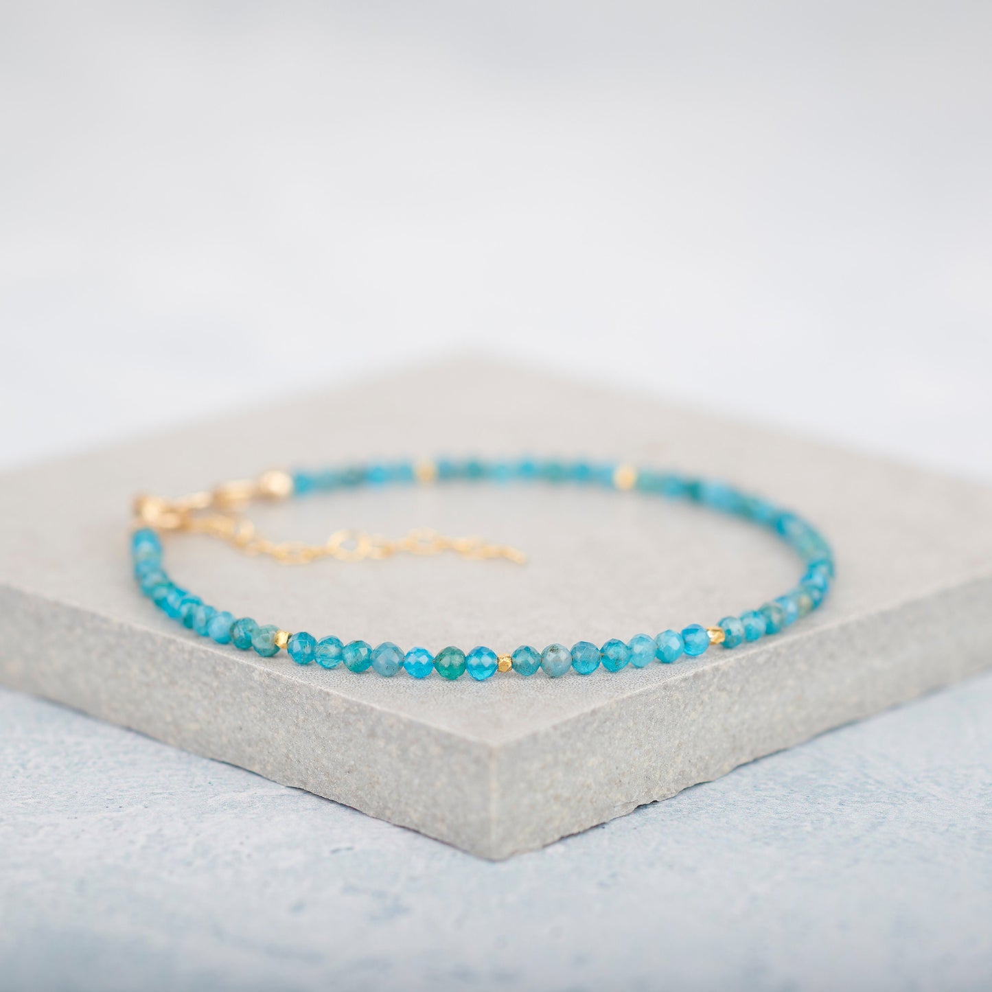 Dainty Neon Blue Apatite Gemstone Bracelet