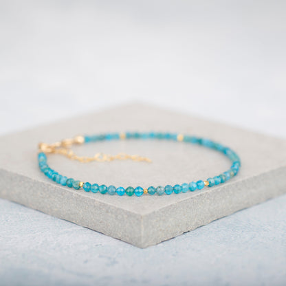 Dainty Neon Blue Apatite Gemstone Bracelet