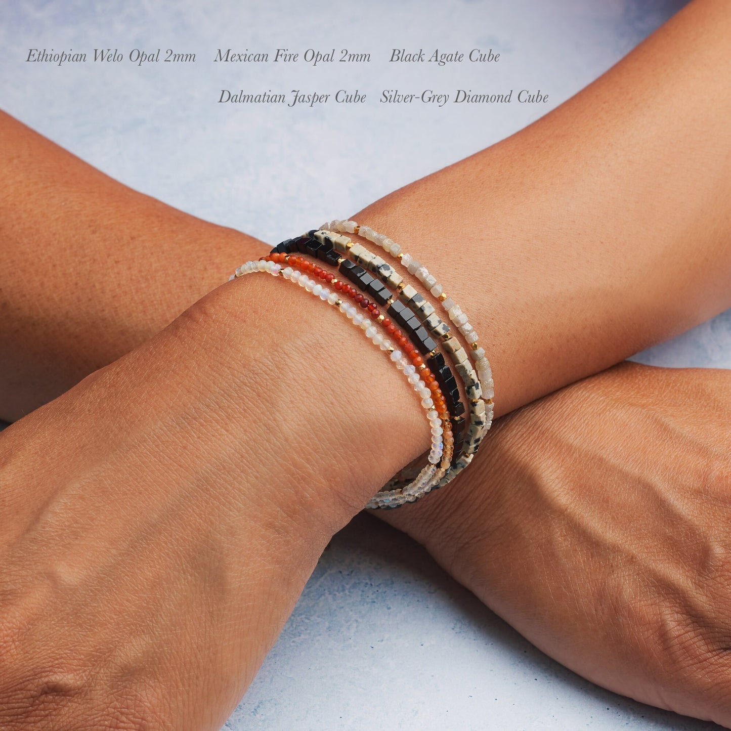 Dainty Black Agate Cube Bead Gemstone Bracelet