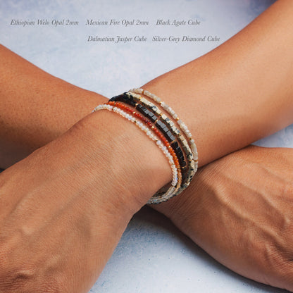 Dainty Black Agate Cube Bead Gemstone Bracelet