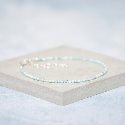 Set Of 4 Dainty Gemstone Stacking Bracelets, Larimar, Smoky Quartz, Tanzanite & Topaz