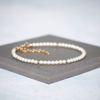 Set Of 4 Dainty Gemstone Stacking Bracelets, Hematite, Tourmalinated Quartz, Black Agate & Pearl