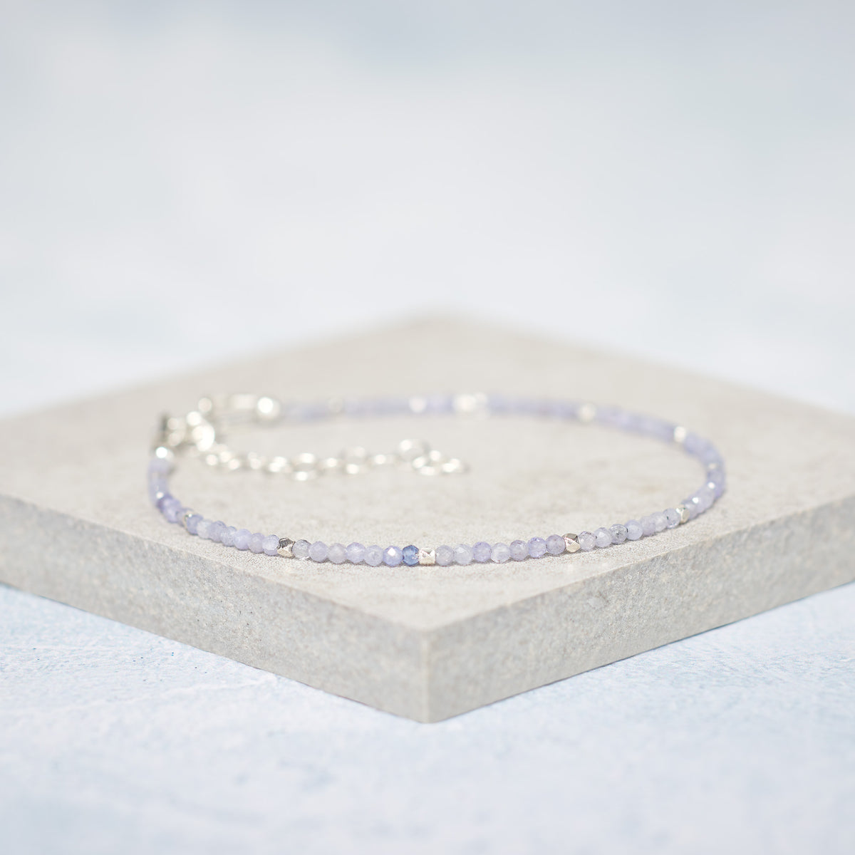 Set Of 4 Dainty Gemstone Stacking Bracelets, Larimar, Smoky Quartz, Tanzanite & Topaz