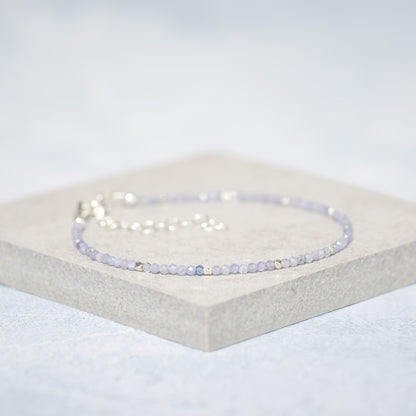 Set Of 4 Dainty Gemstone Stacking Bracelets, Larimar, Smoky Quartz, Tanzanite & Topaz