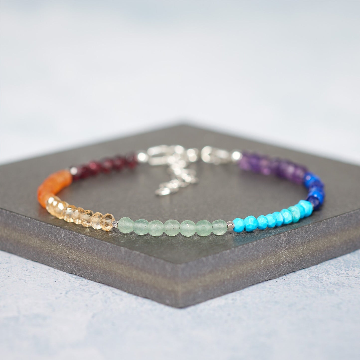 Dainty Seven Chakra Rainbow Gemstone Bracelet