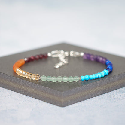 Dainty Seven Chakra Rainbow Gemstone Bracelet