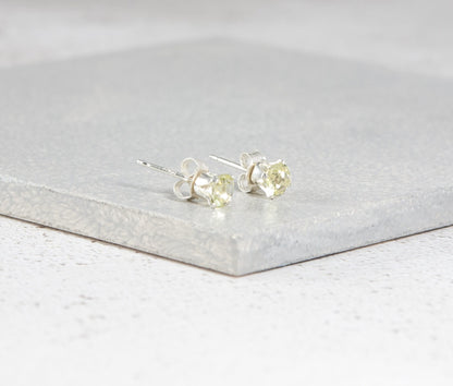 Dainty Lemon Quartz Gemstone Stud Earrings