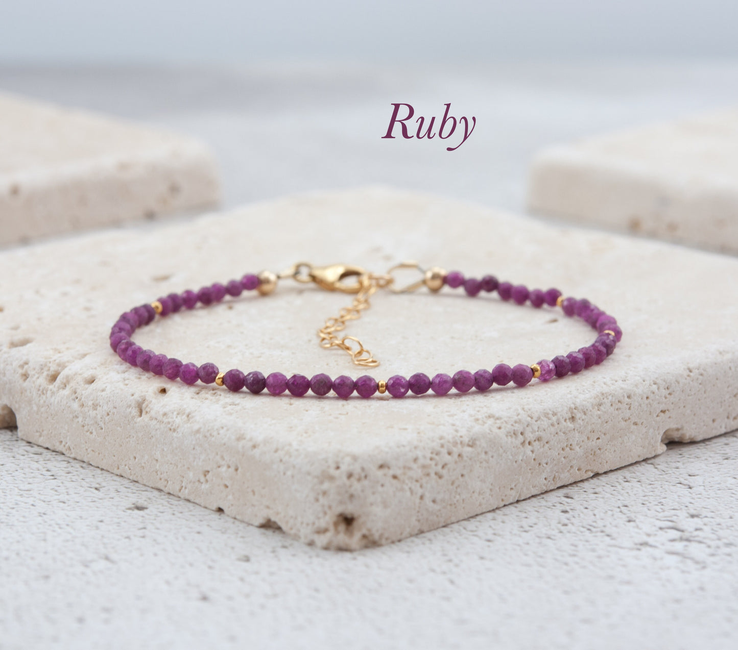Dainty Pink Ruby Gemstone Bracelet