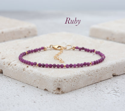 Dainty Pink Ruby Gemstone Bracelet