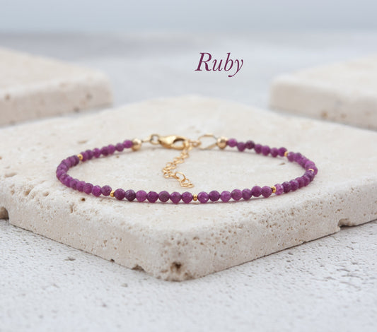 Dainty Pink Ruby Gemstone Bracelet