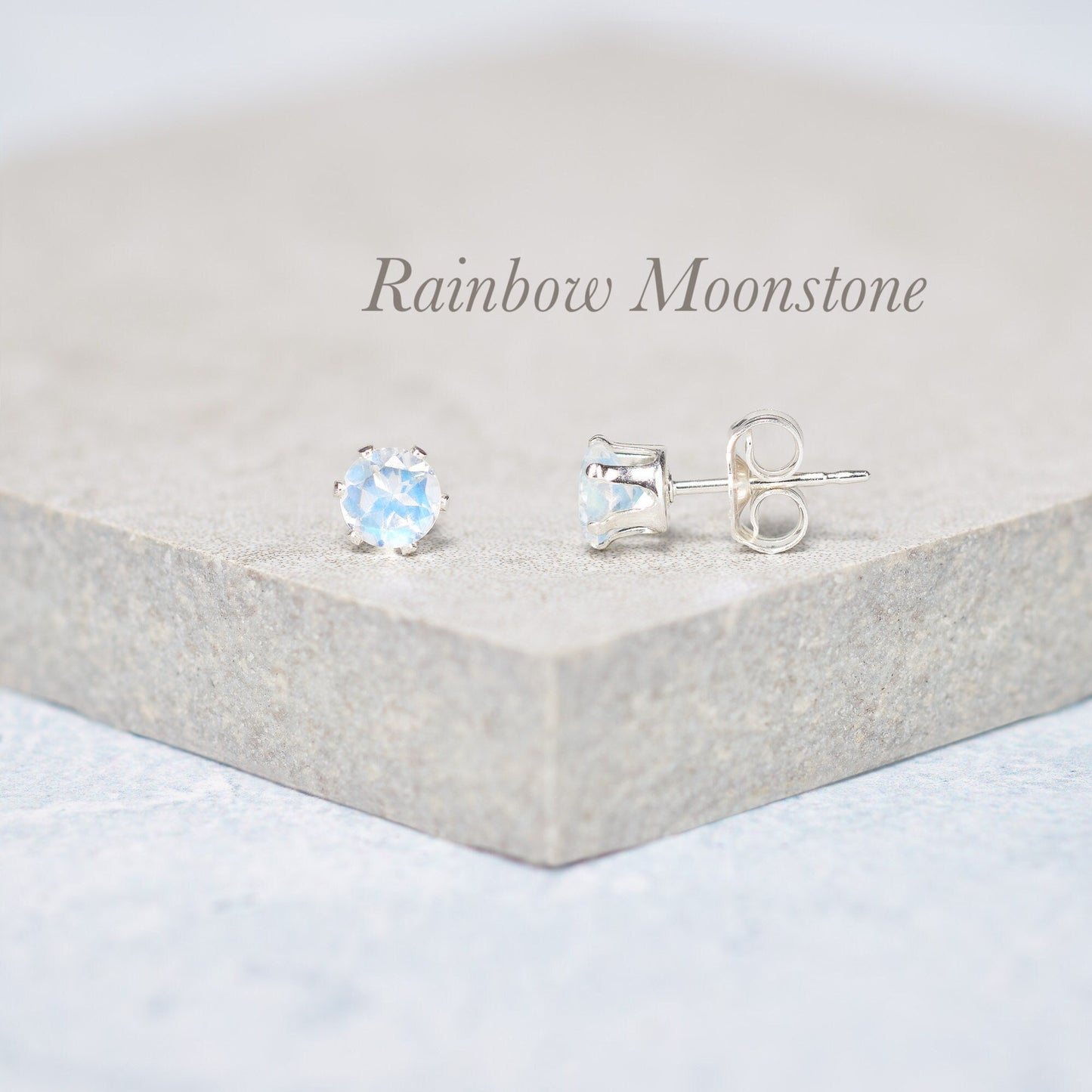 Dainty Rainbow Moonstone Stud Earrings (AAA Grade)