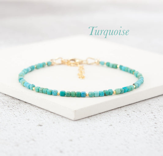 Dainty Turquoise Gemstone Cube Bead Bracelet