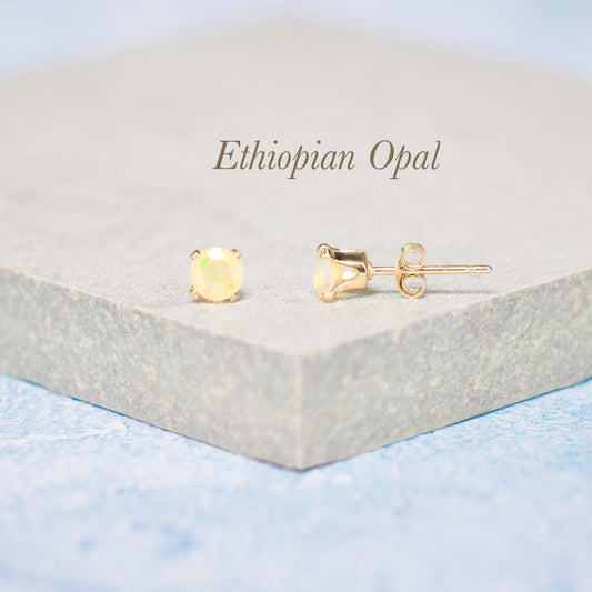 Dainty Ethiopian Opal Gemstone Stud Earrings