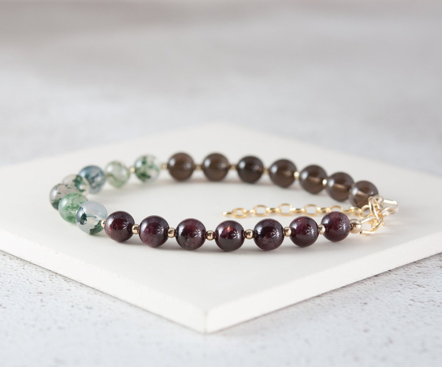 Grounding Gemstone Bracelet (Smoky Quartz, Moss Agate & Garnet)