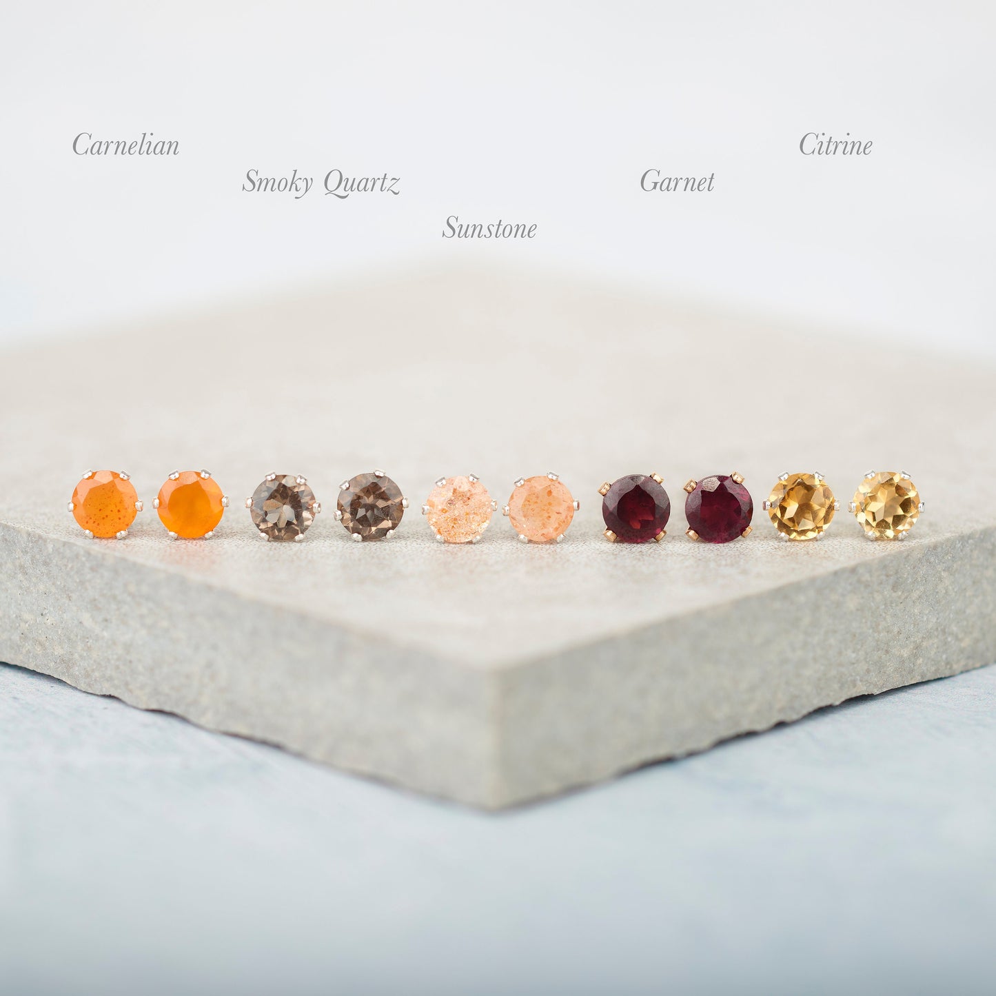 Dainty Smoky Quartz Gemstone Stud Earrings