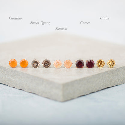Dainty Smoky Quartz Gemstone Stud Earrings