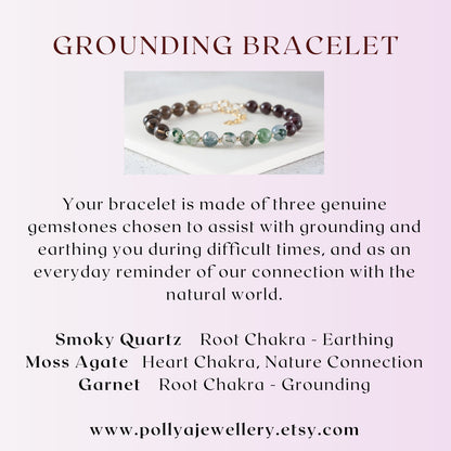 Grounding Gemstone Bracelet (Smoky Quartz, Moss Agate & Garnet)