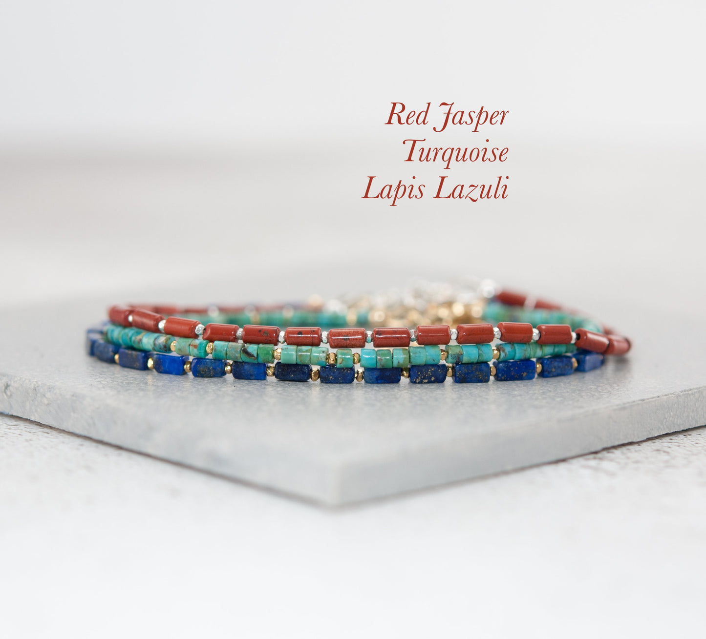 Dainty Lapis Lazuli Gemstone Cuboid Bead Bracelet