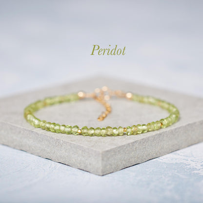 Set Of 4 Dainty Gemstone Stacking Bracelets - Aquamarine, Aventurine, Peridot & Rose Quartz